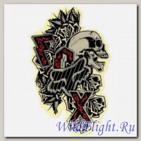 Наклейка Надпись FOX,череп и черные розы (стиль тату) (GPA 5638) малая