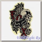 Наклейка Надпись FOX,череп и черные розы (стиль тату) (GPA 5638) большая