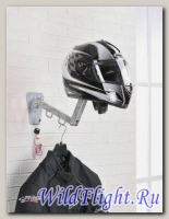 Гардероб байкера, холдер раскладной на стену для шлема и одежды, на 1 шлем, 2 вешалки, цвет серебр.